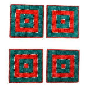 Vintage Handmade Knitted Christmas Drink Coasters Set of 4 - just like grandma’s